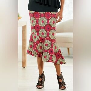 Ashro Red Yellow Print Asymmetrical Hem Marlene Pencil Skirt-size 14